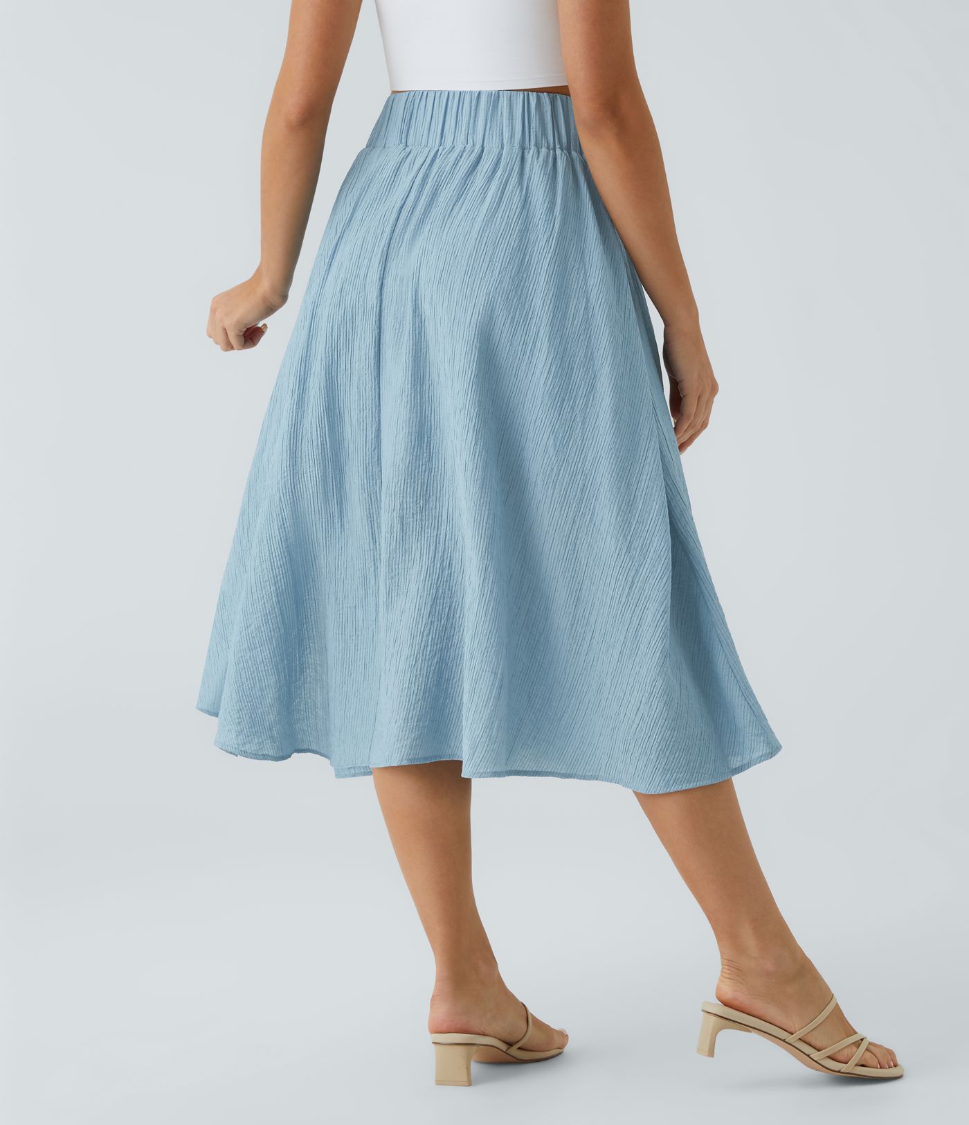 Falda midi casual fluida con abertura en el bolsillo lateral con cordones de talle alto