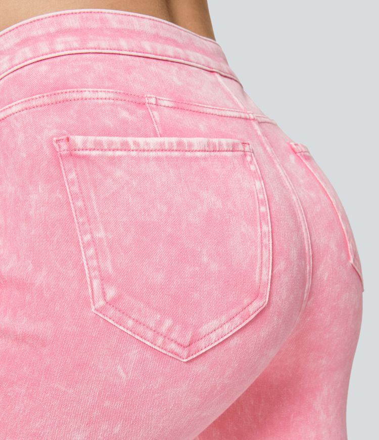 Halara Flex™ High Waist Back Pocket Washed Colorful Stretch Knit Casual Super Flare Jeans