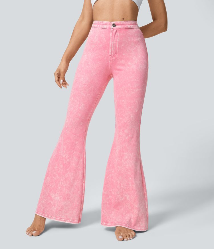 Halara Flex™ High Waist Back Pocket Washed Colorful Stretch Knit Casual Super Flare Jeans