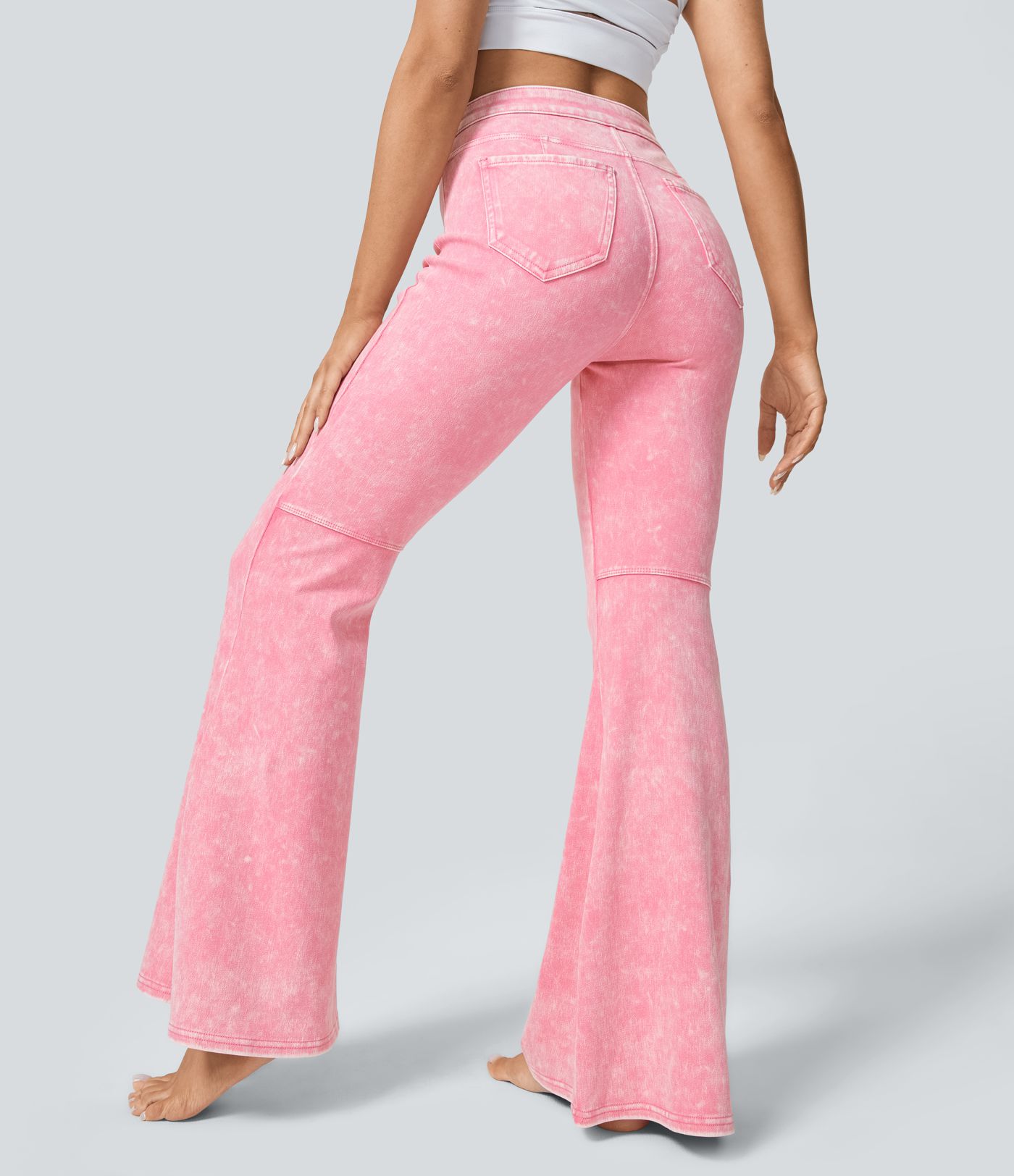 Halara Flex™ 하이웨이스트 뒷주머니 워시드 컬러풀 스트레치 니트 캐주얼 슈퍼 플레어 청바지