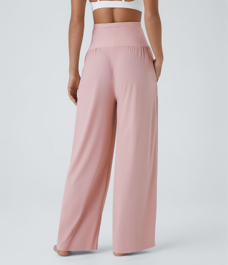 Double-Layer Super High Waisted Lace Up Pocket Yoga Pants