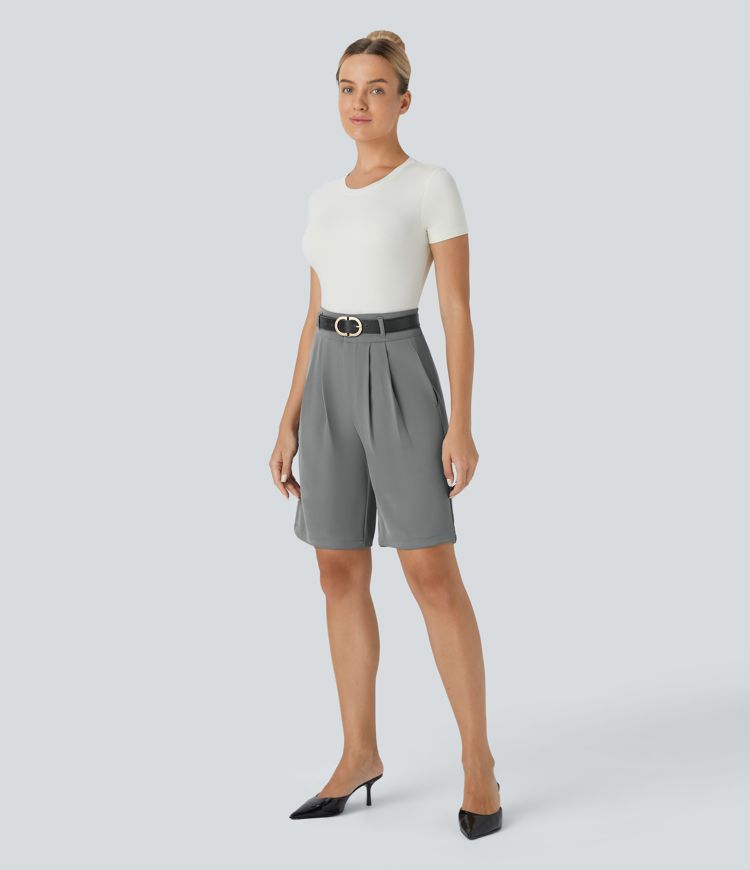 Women's High Waisted Zipper Pocket Shirred Work Shorts - Halara