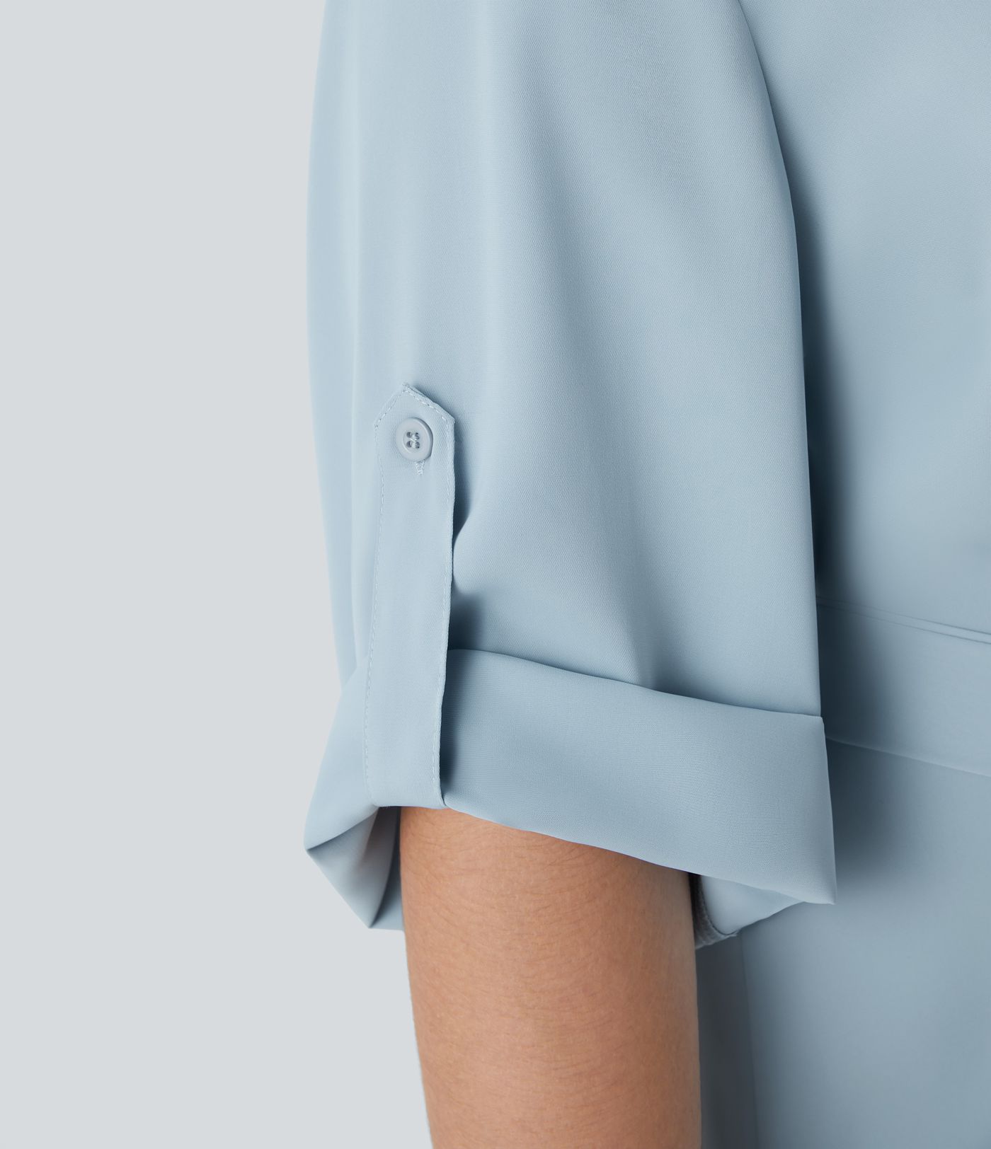 Roll Up Sleeve Belted Work Plus Size Shirt Dress