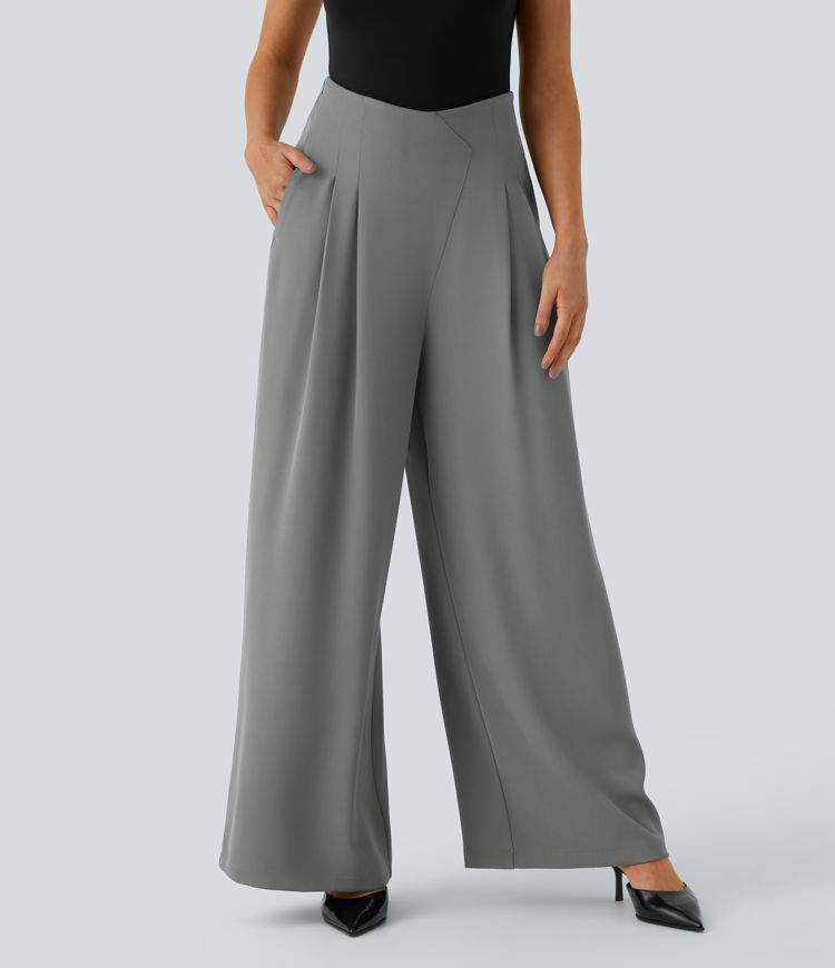 Super High Waisted Pockets Wide Leg Work Pants