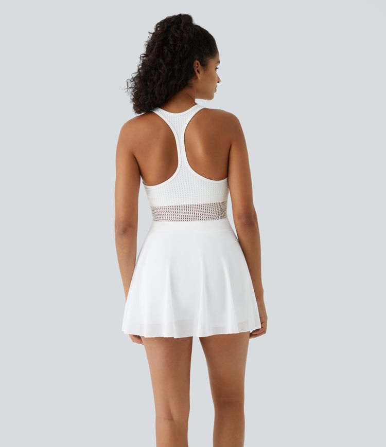 Softlyzero™ QuickDry Robe Sport Tennis Mini à Dos Nu et Dos Nageur 2-en-1 avec Poches Latérales Maille Contrastante