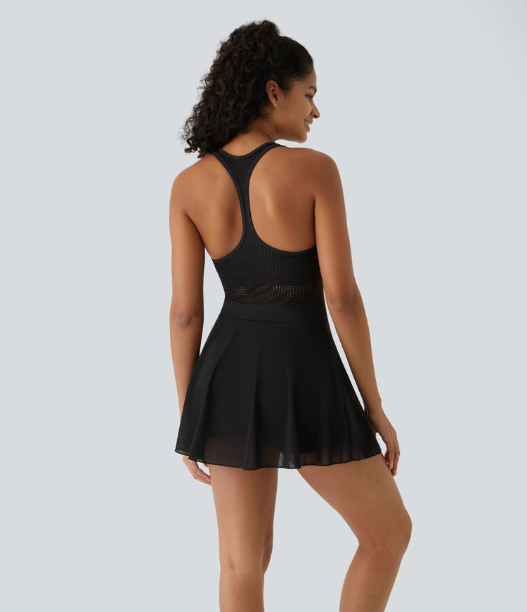 SoftlyZero™ QuickDry Racerback 2-in-1 Pocket Contrast Mesh Mini Tennis Active Dress
