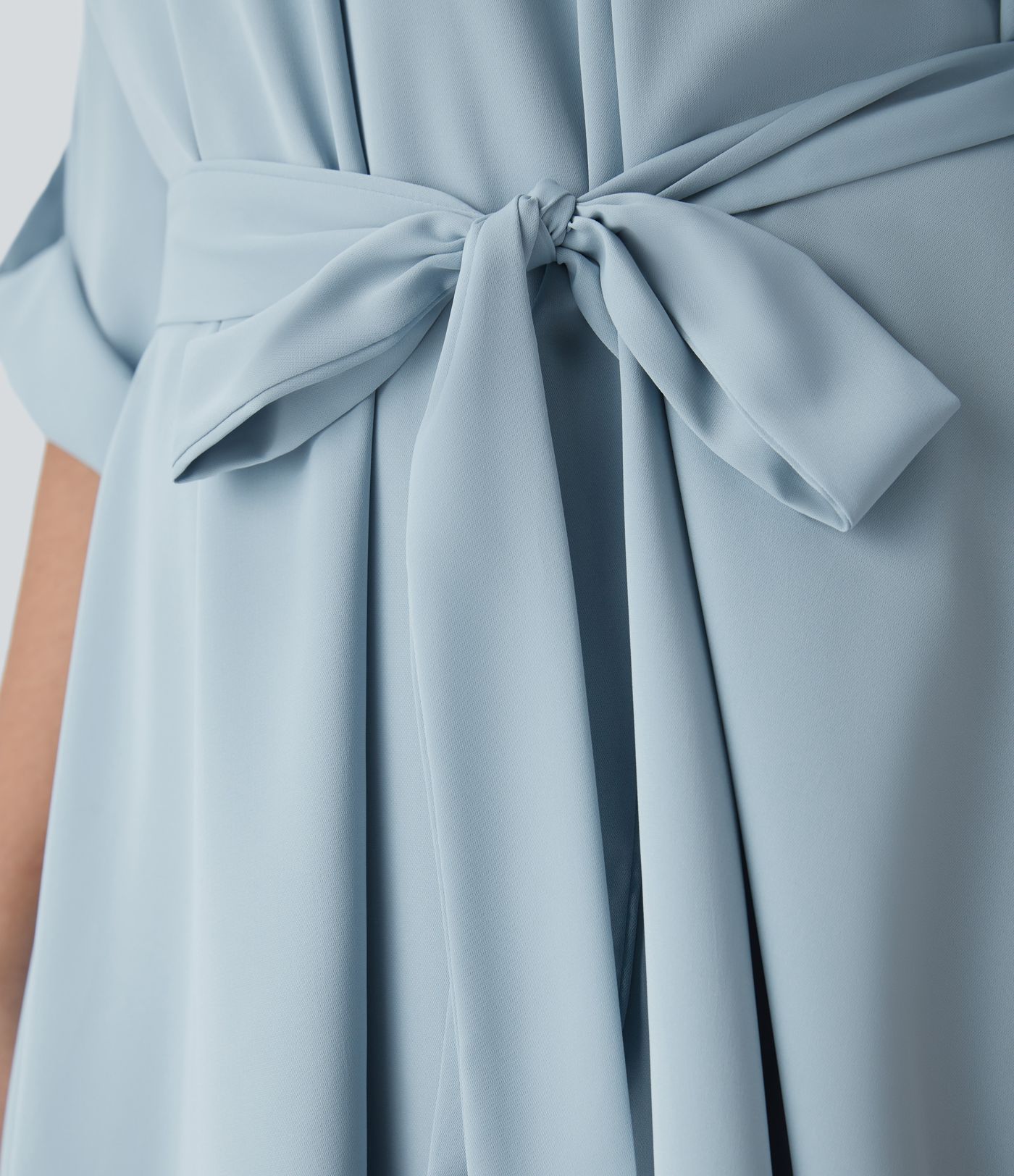 Roll Up Sleeve Belted Work Plus Size Shirt Dress