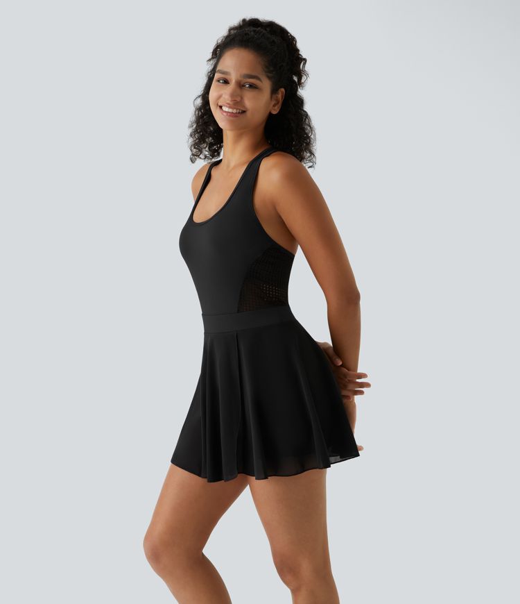 Backless Racerback 2-in-1 Side Pocket Contrast Mesh Quick Dry Mini Tennis Active Dress