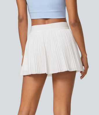 Minifalda tenis plisada malla contrastante bolsillo lateral 2 en 1 tiro alto