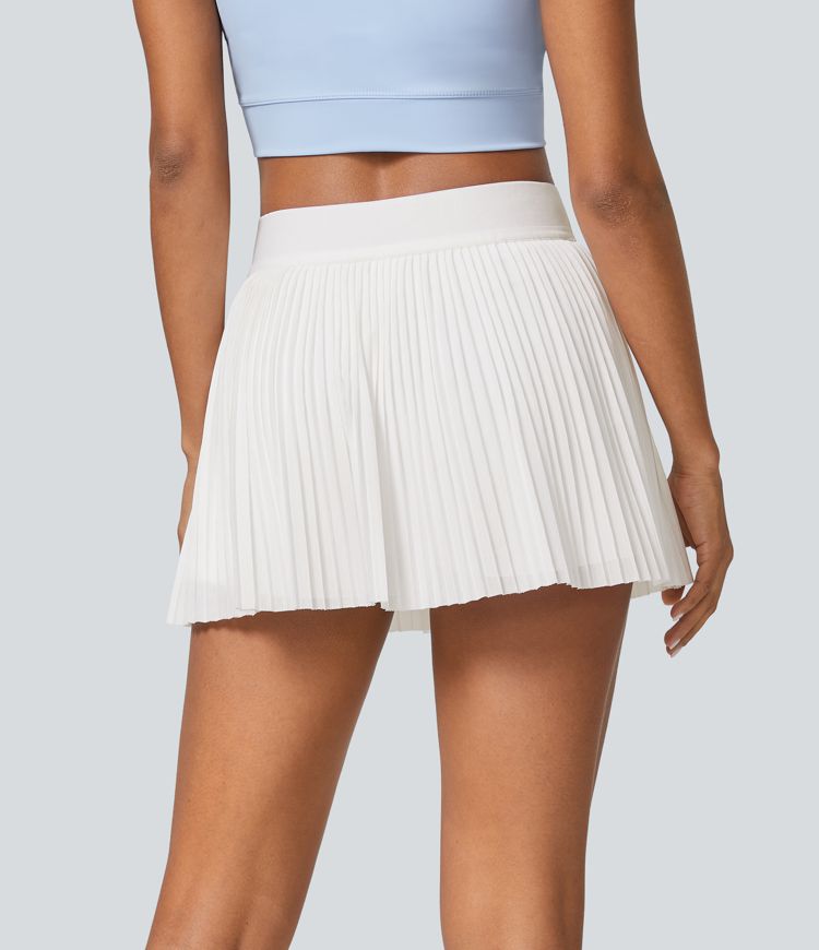 Minifalda tenis plisada malla contrastante bolsillo lateral 2 en 1 tiro alto