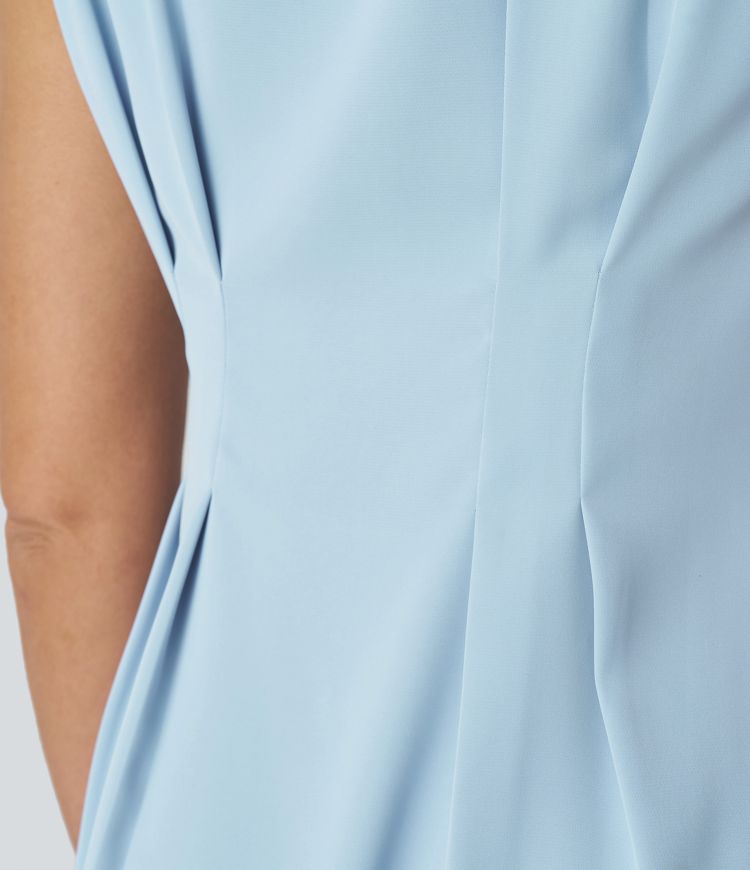 Sleeveless Curved Hem Mini Work Shirt Dress