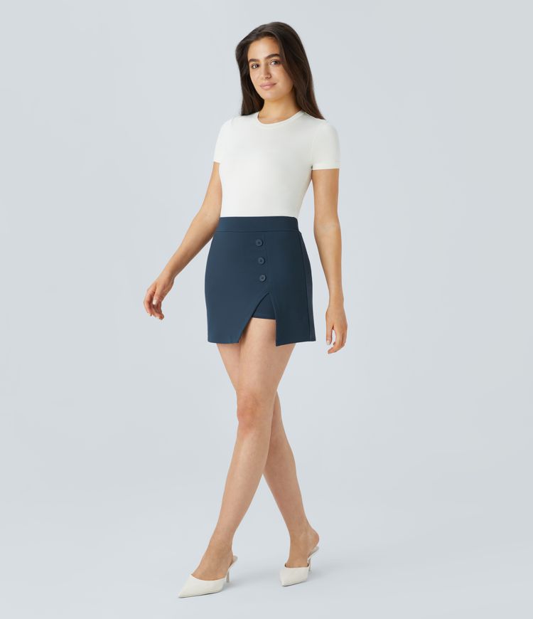High Waisted Decorative 2-in-1 Mini Work Skirt