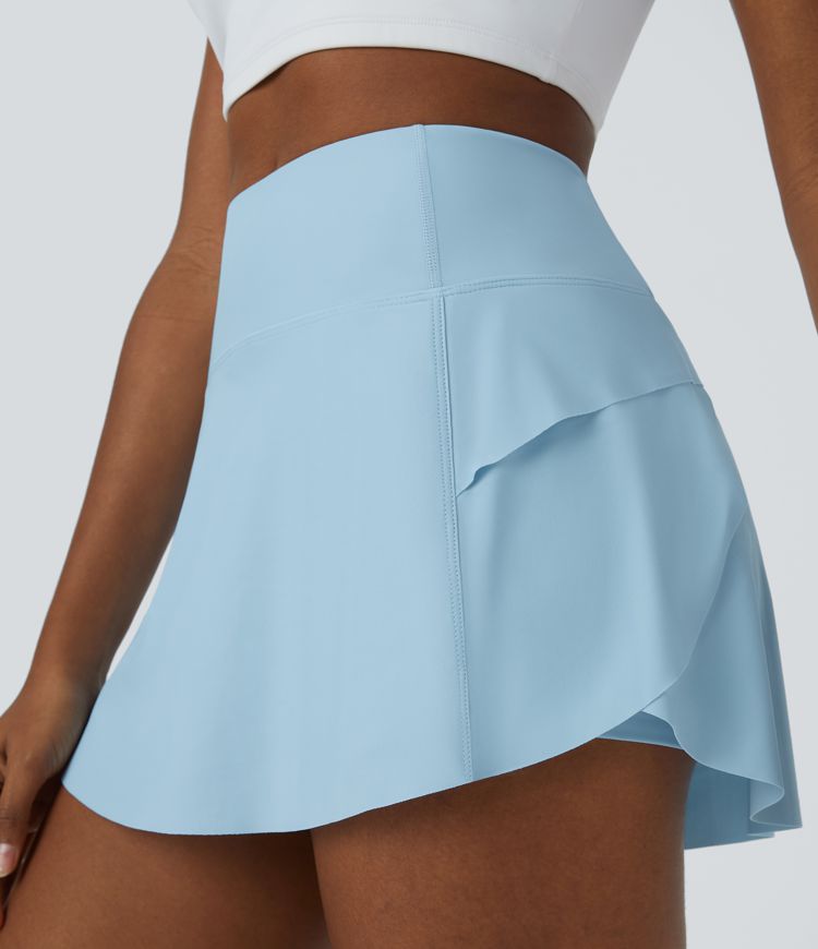 Falda de baile unicolor 2 en 1 con bolsillo en la cintura trasera