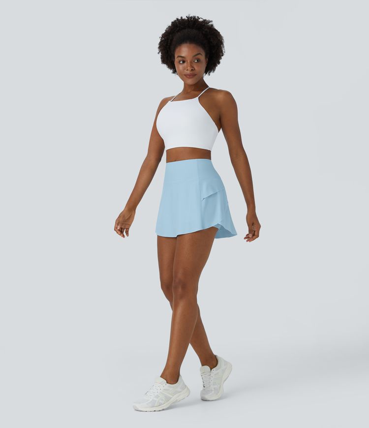 Falda de baile unicolor 2 en 1 con bolsillo en la cintura trasera