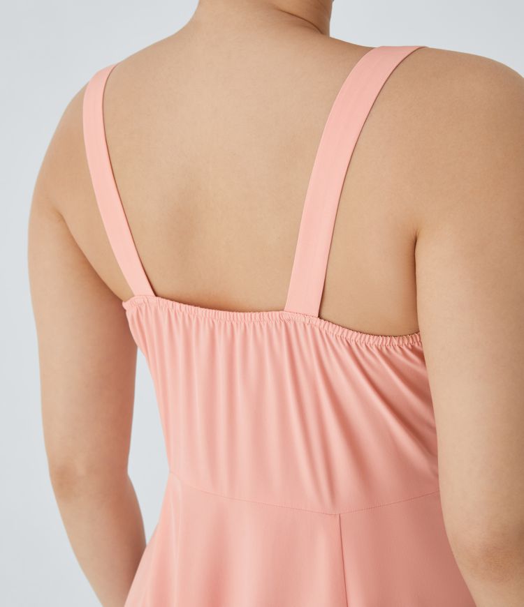 Breezeful™ Rückenfreies Midi-Resort-Kleid mit quadratischem Halsausschnitt, Bindeband vorne, unsichtbarer Reißverschluss, schnell trocknend