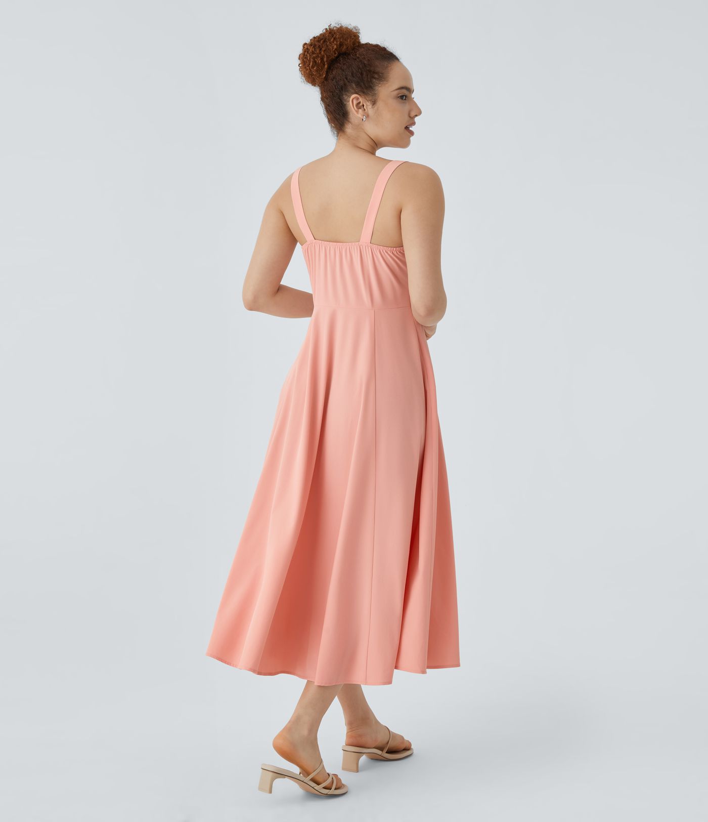 Breezeful™ Rückenfreies Midi-Resort-Kleid mit quadratischem Halsausschnitt, Bindeband vorne, unsichtbarer Reißverschluss, schnell trocknend