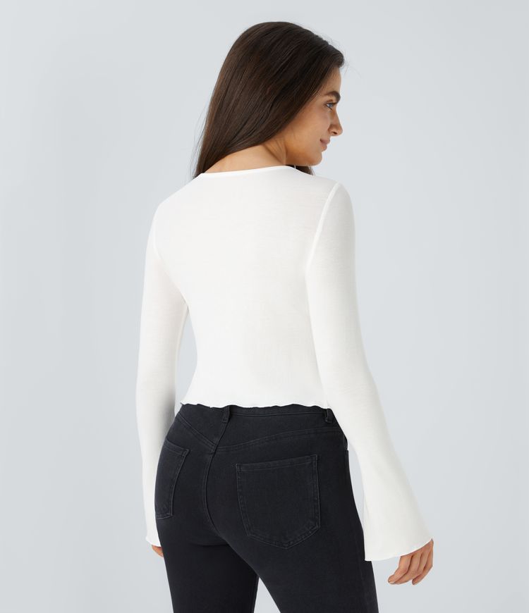 Top manga larga abertura torcida