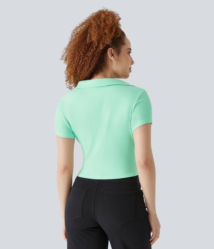 Ribbed Knit V Neck Slim Casual Top