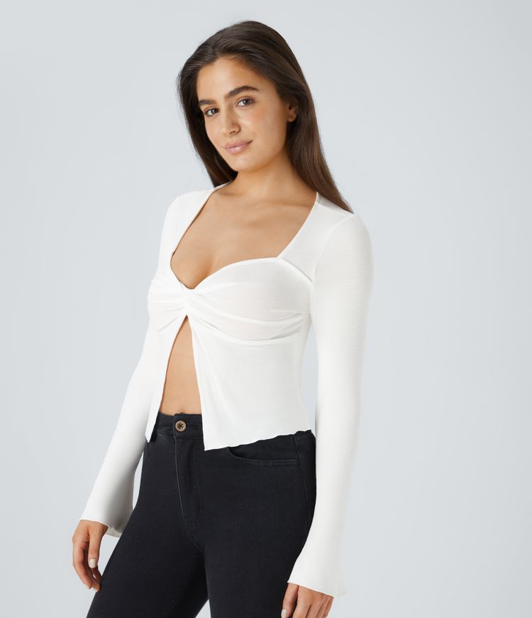 Top manga larga abertura torcida