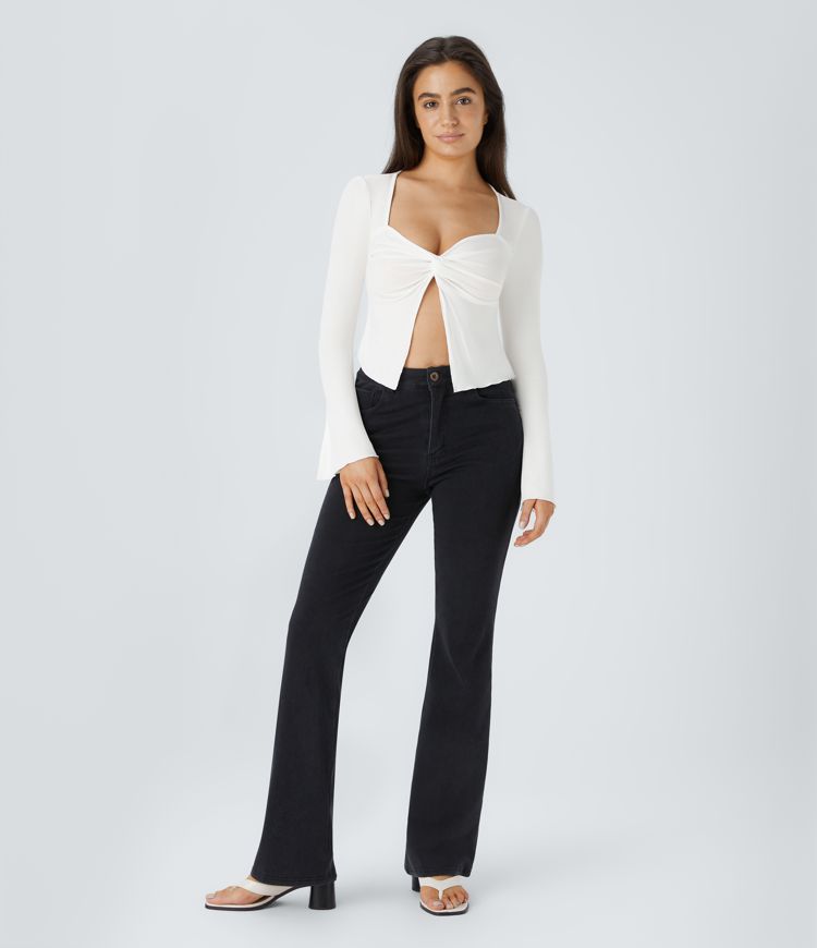 Top manga larga abertura torcida