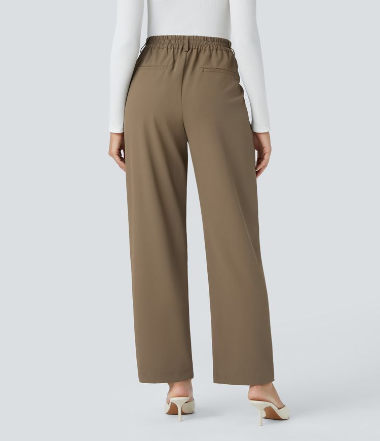 High Waisted Zipper Pocket Work Pants