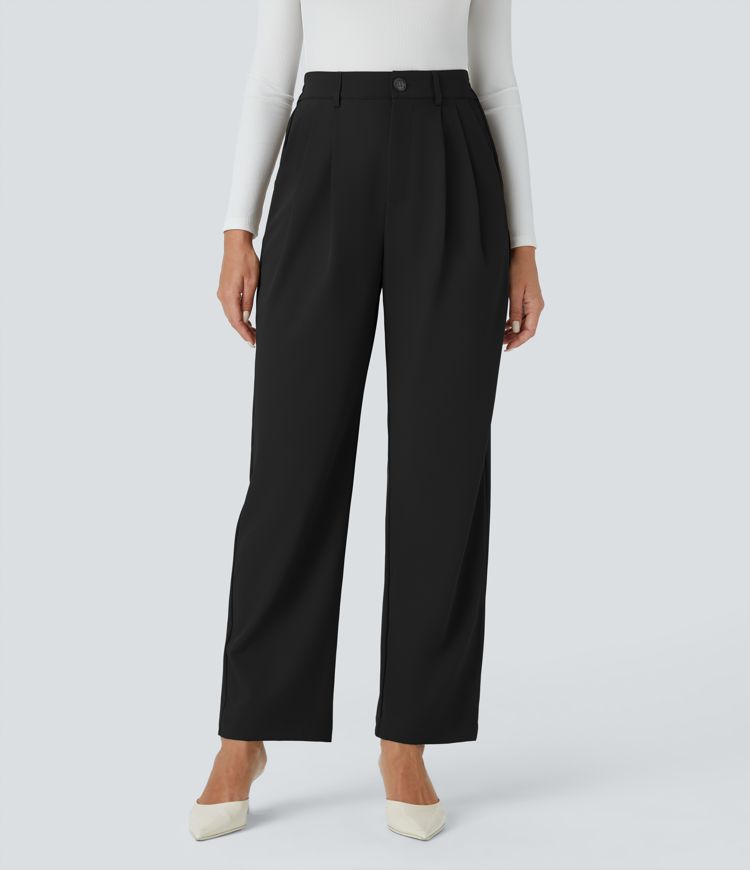 High Waisted Zipper Pocket Work Pants