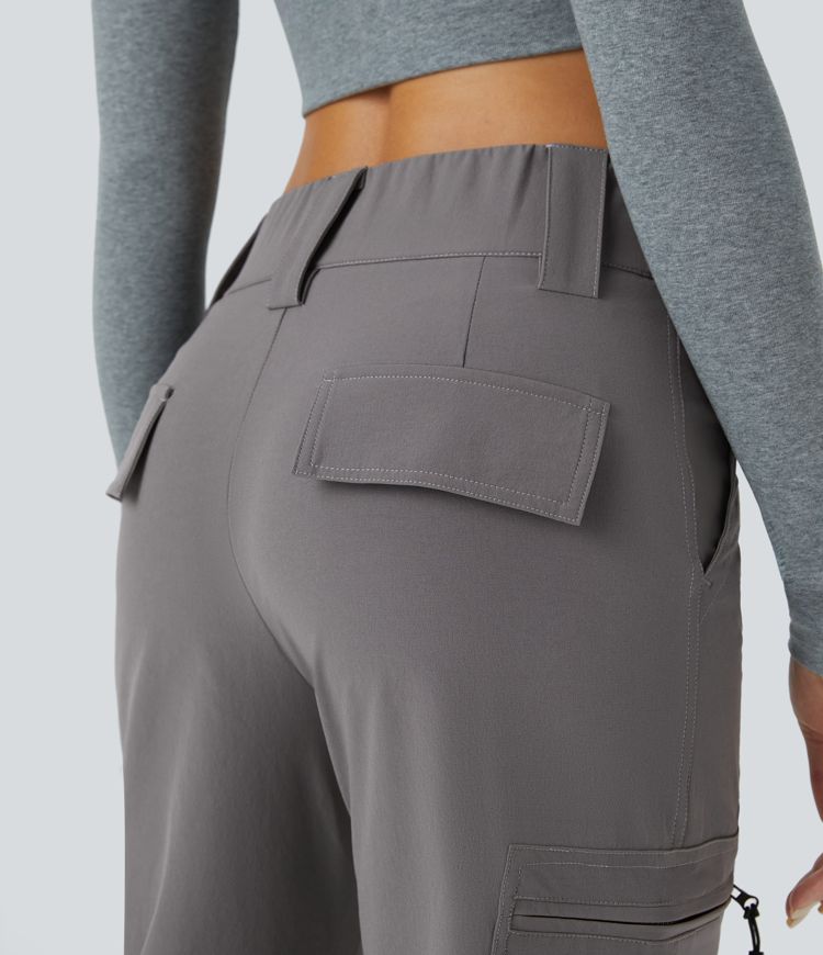 Mid Rise Button Zipper Multiple Pockets Adjustable Drawcord Casual Cargo Joggers