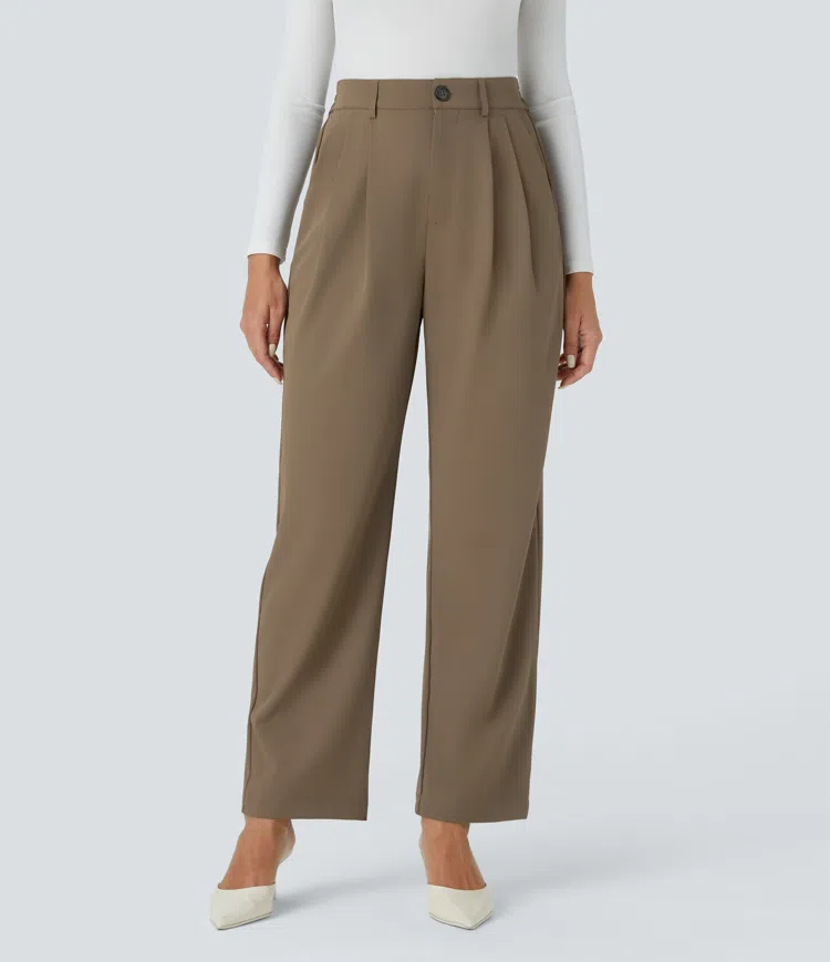 High Waisted Zipper Pocket Work Pants