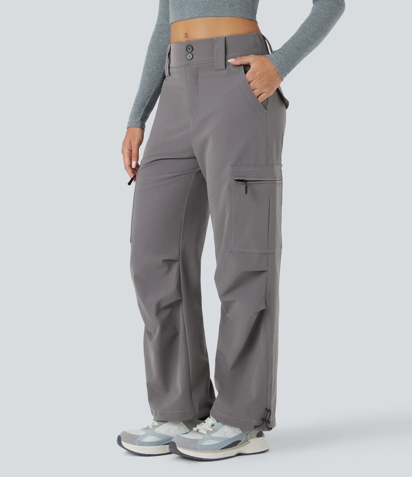 Mid Rise Zipper Pockets Casual Cargo Joggers