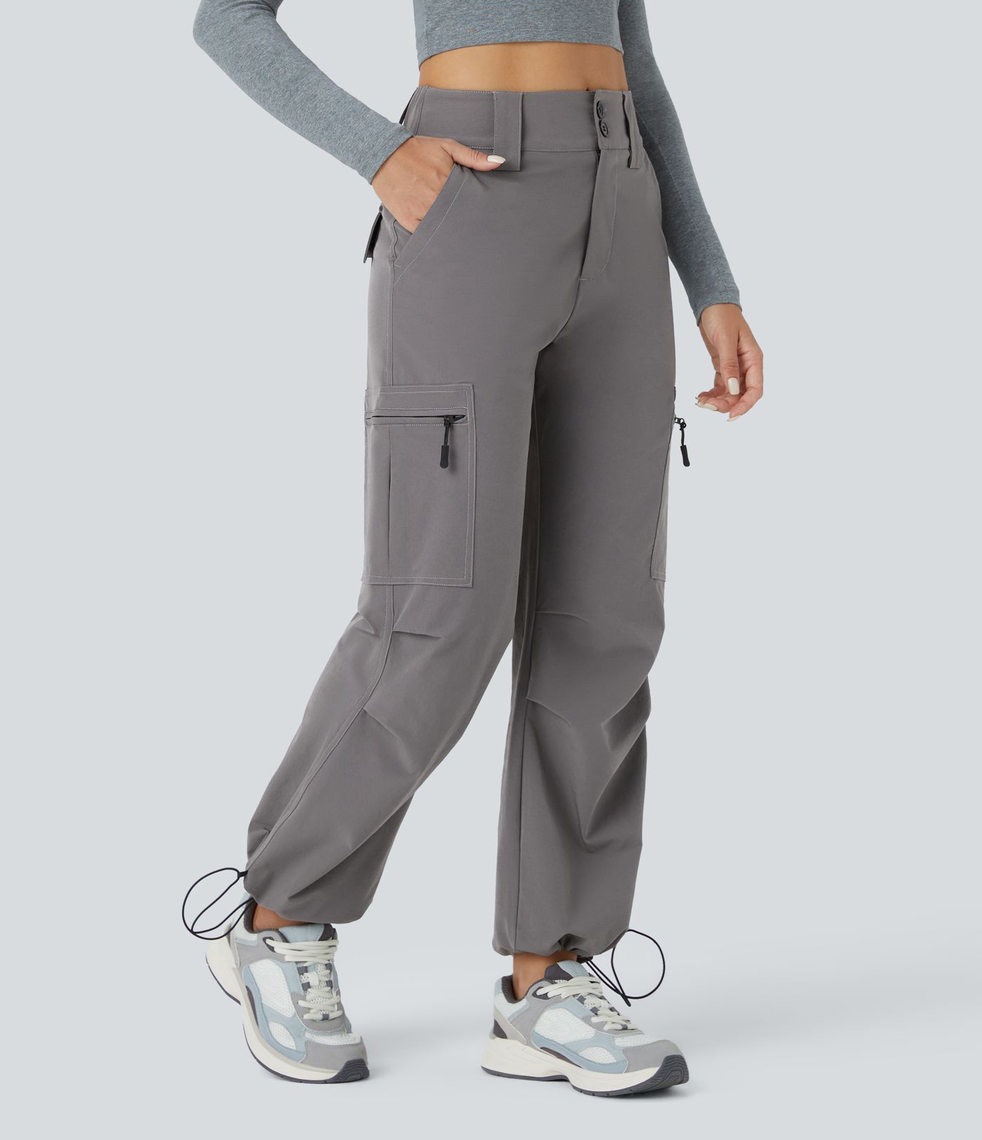 Mid Rise Zipper Pockets Casual Cargo Joggers