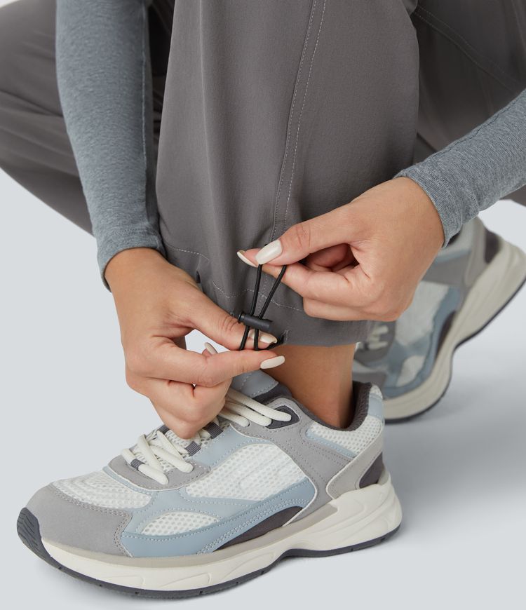 Mid Rise Button Zipper Multiple Pockets Adjustable Drawcord Casual Cargo Joggers