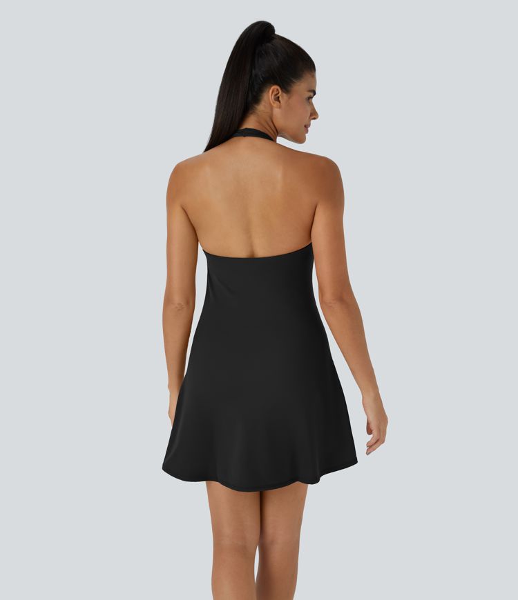 Softlyzero™ Plush Halter Backless 2-in-1 Pocket Mini Slip Active Dress