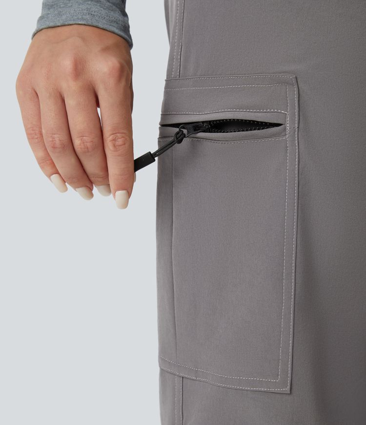 Mid Rise Button Zipper Multiple Pockets Adjustable Drawcord Casual Cargo Joggers