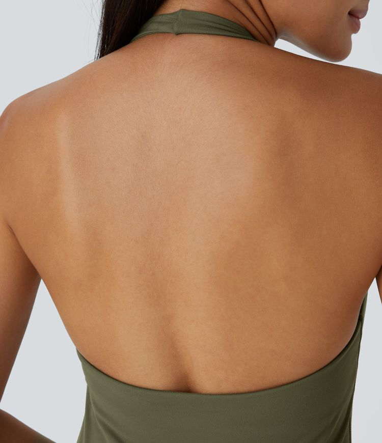 Softlyzero™ Plush - Rückenfreies 2-in-1 Aktiv-Minikleid mit Seitentaschen und Neckholder