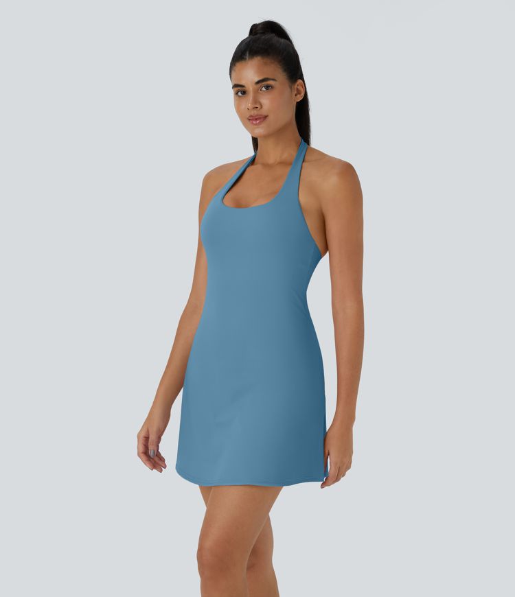 Softlyzero™ Plush Halter Backless 2-in-1 Pocket Mini Slip Yoga Active Dress