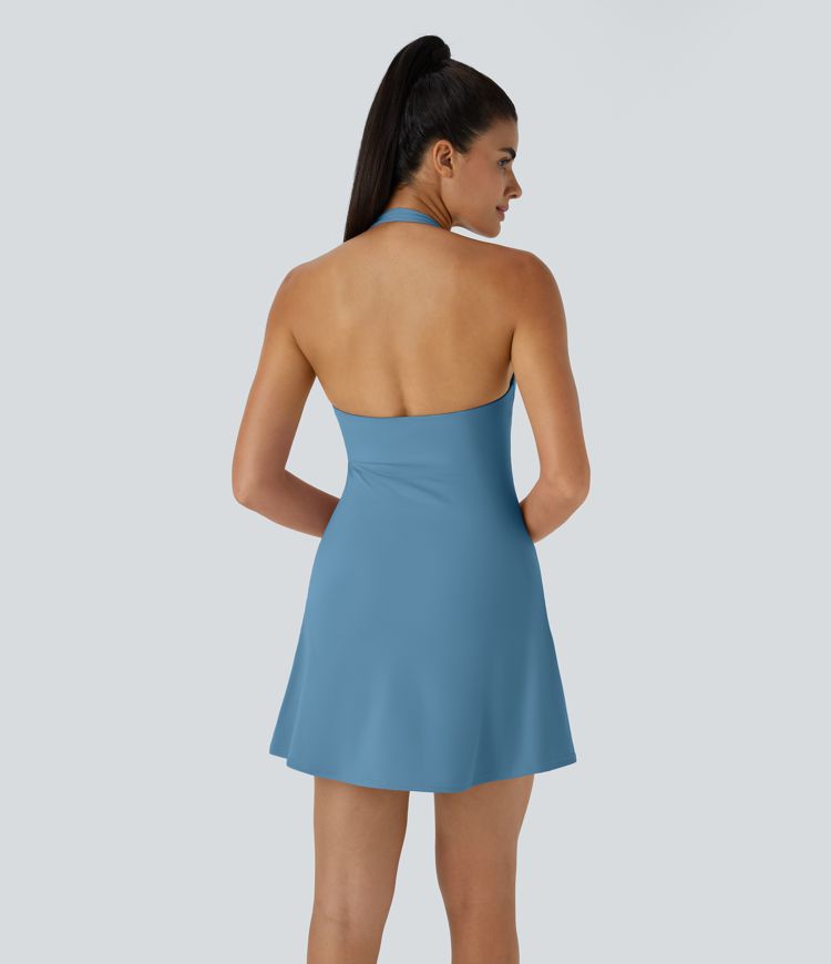 Softlyzero™ Plush Halter Backless 2-in-1 Pocket Mini Slip Yoga Active Dress
