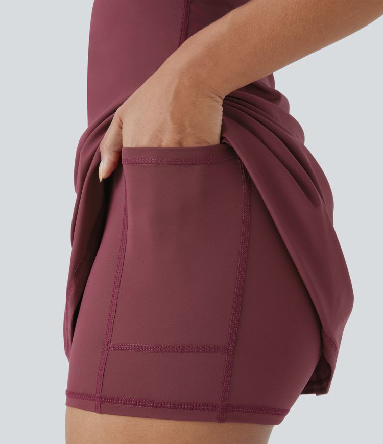SoftlyZero™ Airy Racerback Cut Out 2-in-1 Pocket Cool Touch Mini Tennis Active Dress-UPF50+