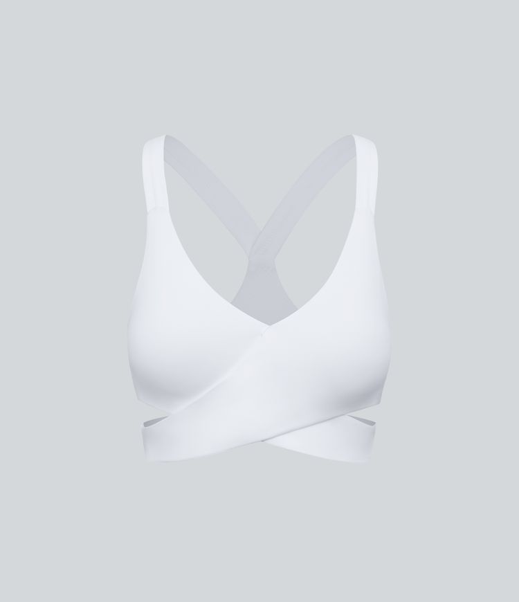 Low Support Crossover Hem Cut Out Racerback Yoga Sports Bra