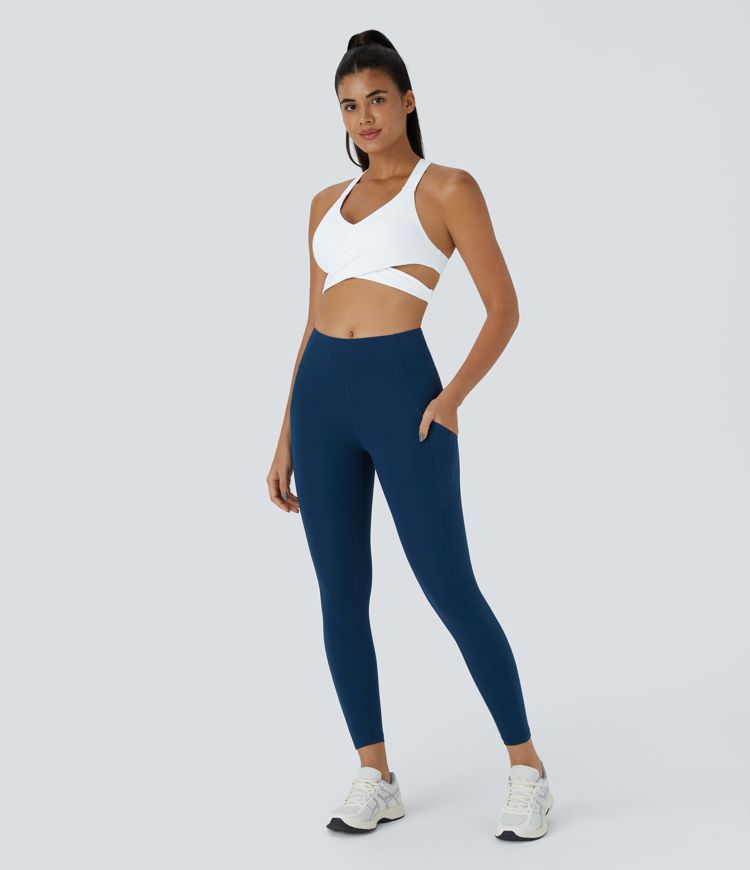 Low Support Crossover Hem Cut Out Racerback Yoga Sports Bra