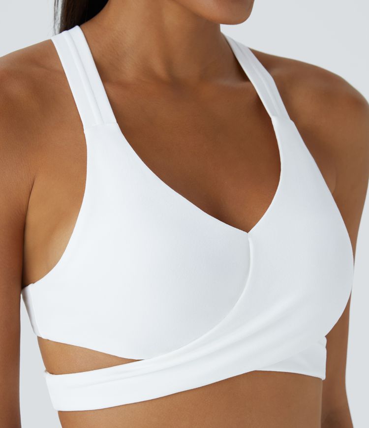 Low Support Crossover Hem Cut Out Racerback Yoga Sports Bra