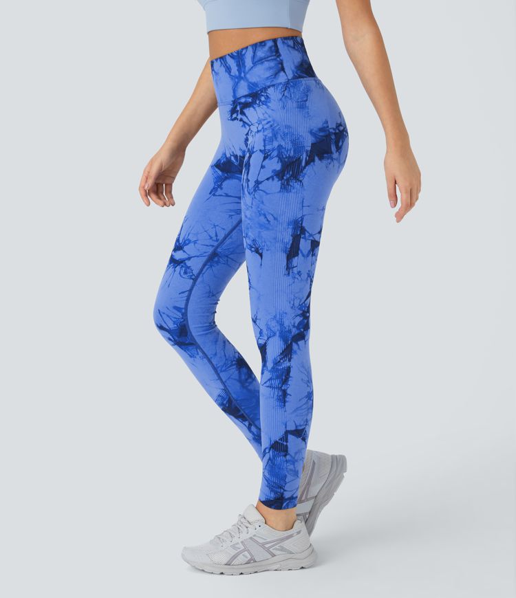 Leggings yoga teñido anudado tiro alto sin costura