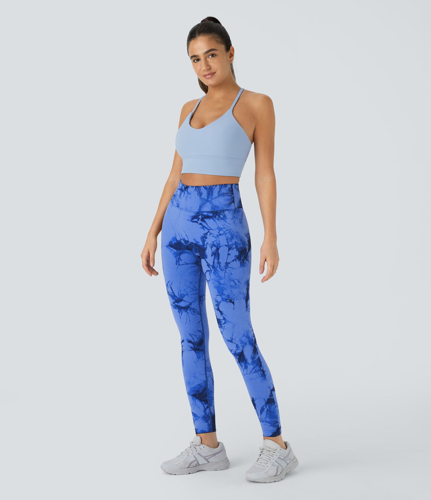 Leggings yoga teñido anudado tiro alto sin costura