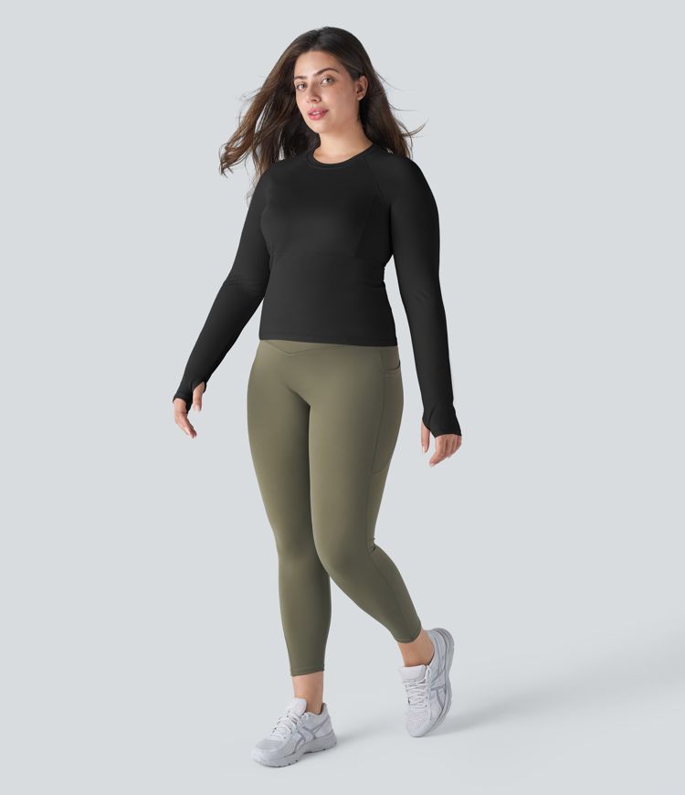 Top deportivo talla grande yoga orificio pulgar sólido