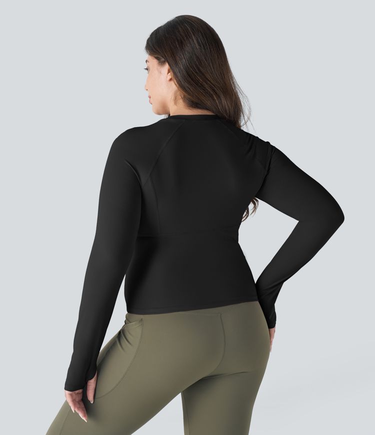 Solid Thumb Hole Yoga Plus Size Sports Top