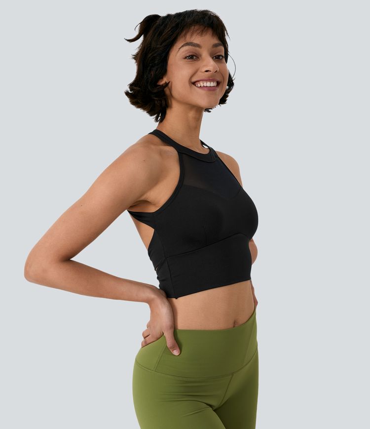 In My Feels Softlyzero™ Airy Rückenfreier, verdrehter Cool-Touch-Sport-BH mit Kontrastnetz, Neckholder und geringer Unterstützung