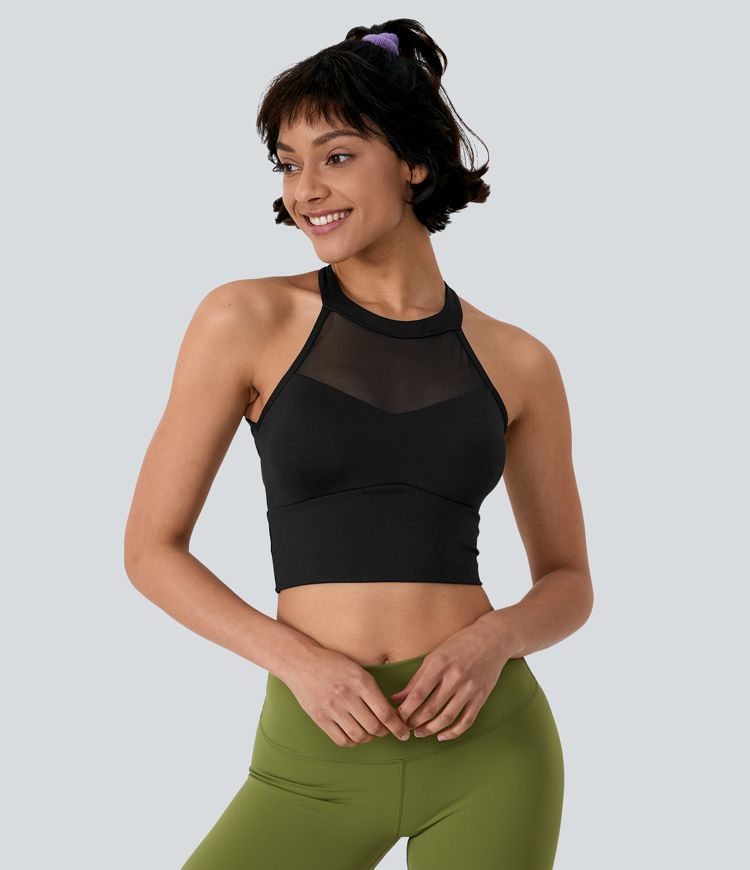 In My Feels Softlyzero™ Airy Rückenfreier, verdrehter Cool-Touch-Sport-BH mit Kontrastnetz, Neckholder und geringer Unterstützung