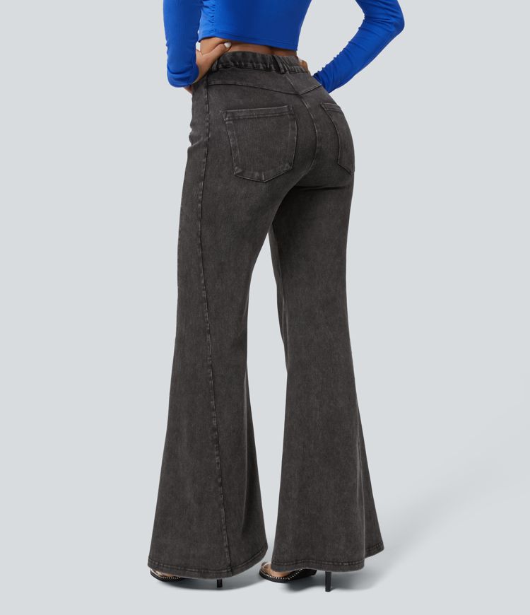 Jeans Halara Flex™ Denim súper acampanado elástico lavado múltiple bolsillo tiro alto