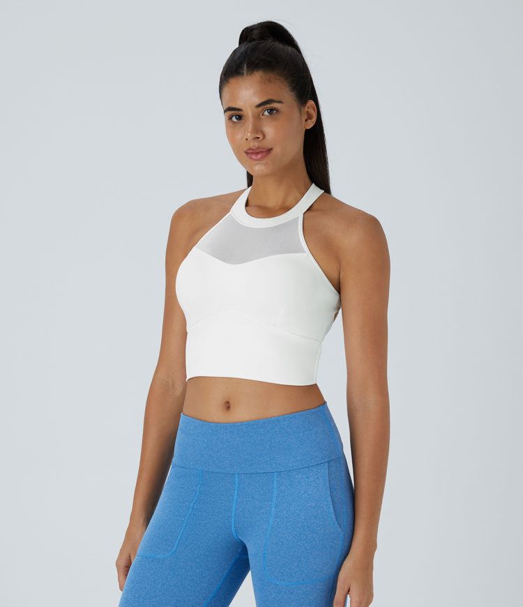 Sujetador Softlyzero™ Airy deportivo sujeción baja cuello halter malla contrastante sin espalda torcido tacto fresco