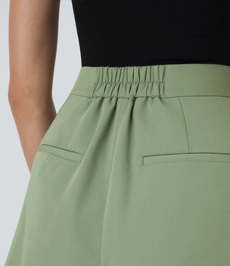 High Waisted Pleated Pocket Casual Shorts