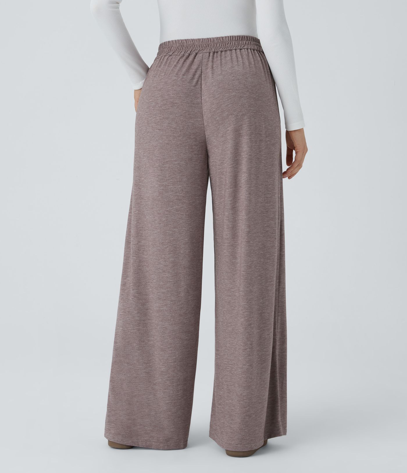 Pantalón tiro alto pierna ancha bolsillo lateral efecto jaspeado